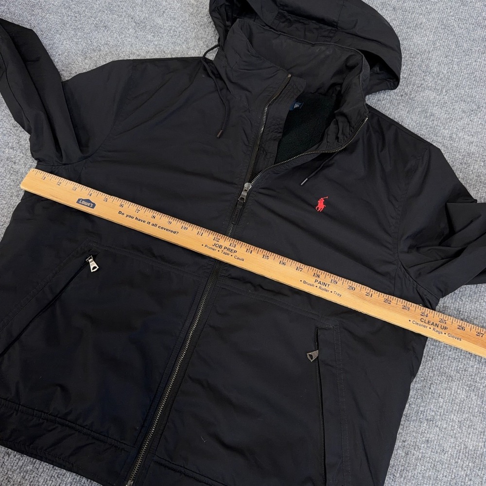 Polo Ralph Lauren Jacket Men Large Black Softshell Windbreaker Fleece Lined Hood - Picture 7 of 11